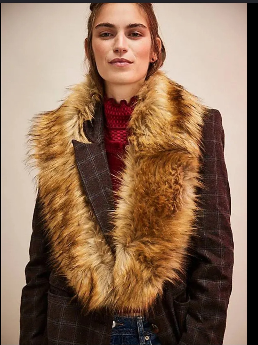 NWT Free People Jagger Faux Fur Collar in Natural